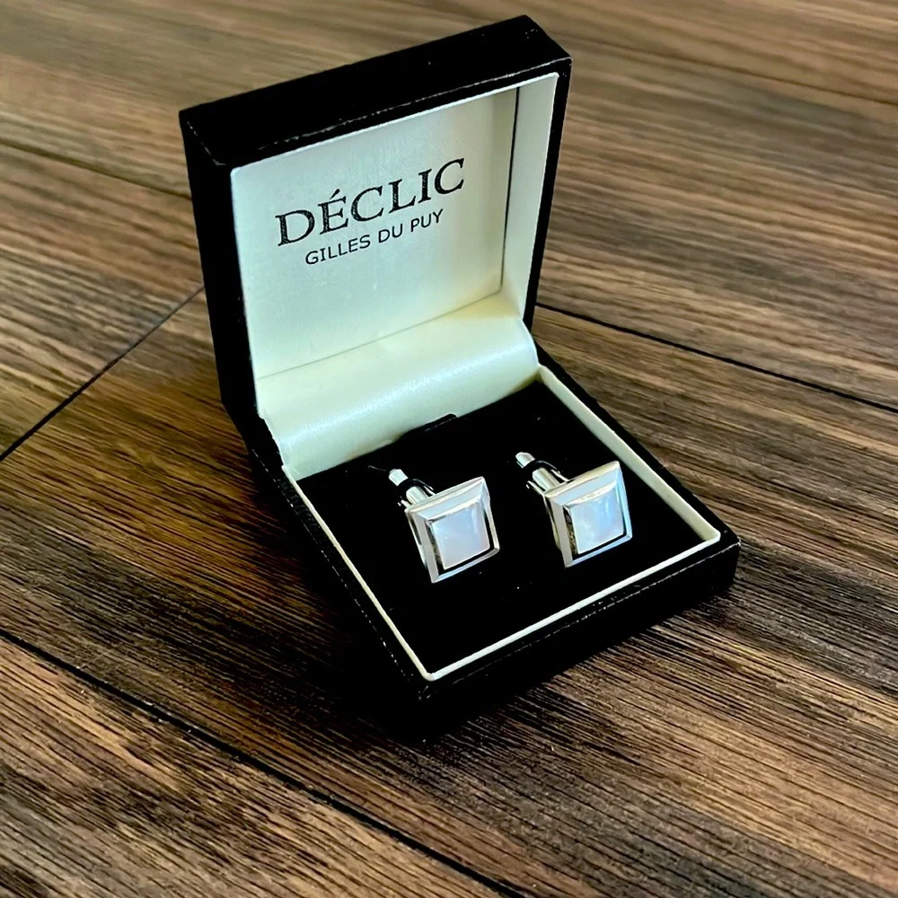Mother of pearl inlaid sterling silver Art Deco cufflinks